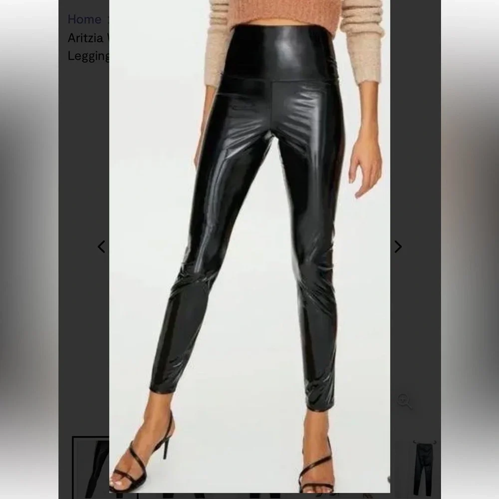 Aritzia Wilfred Free Liquid Latex Faux Leather High Waisted Black Leggings